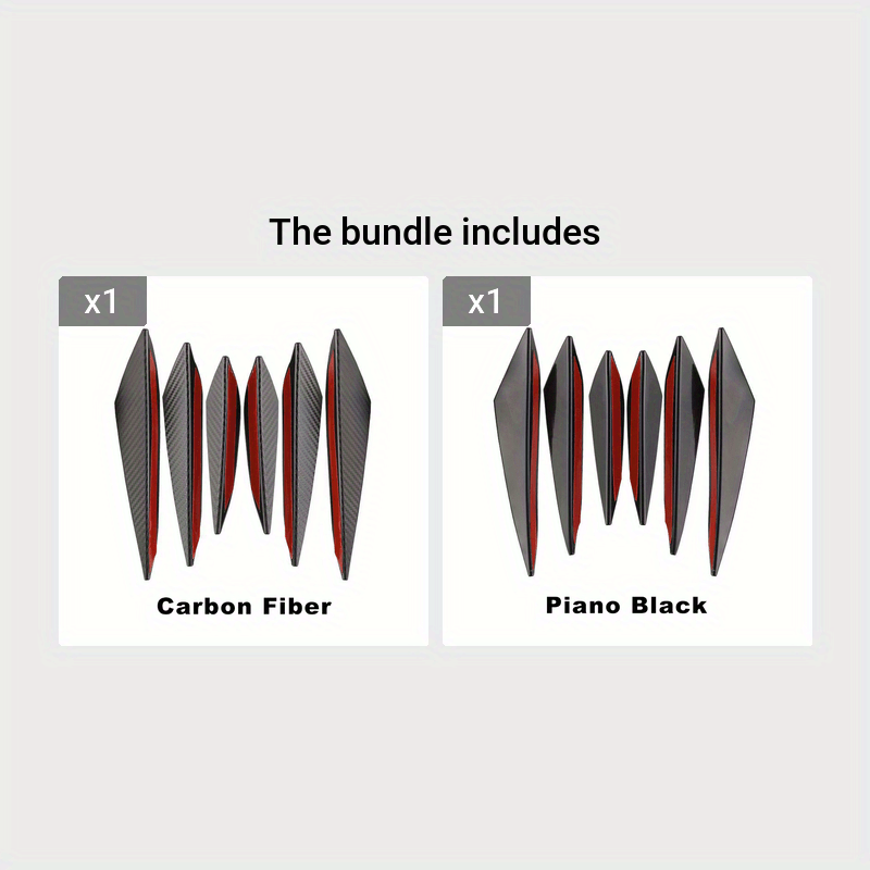 6pcs Racing carbon fiber pattern spoiler kit, car bumper collision protection paint rubber decoration