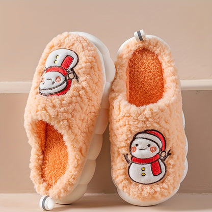 Christmas Tree Pattern Fuzzy Slippers, Winter Warm Closed Toe Flat Floor Shoes, Cozy Soft Sole Plush Home Slippers