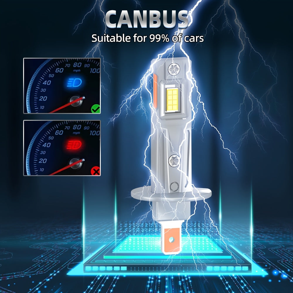 2pcs 2025 Upgraded H1 9005 9006 LED Bulb, Super Bright 1:1 Mini Size 100000LM 12V 6500K White with Fan H4 H7 H11 for Automotive Headlamp Lights, LED Headlight Fog Light, Plug and Play, Without Battery