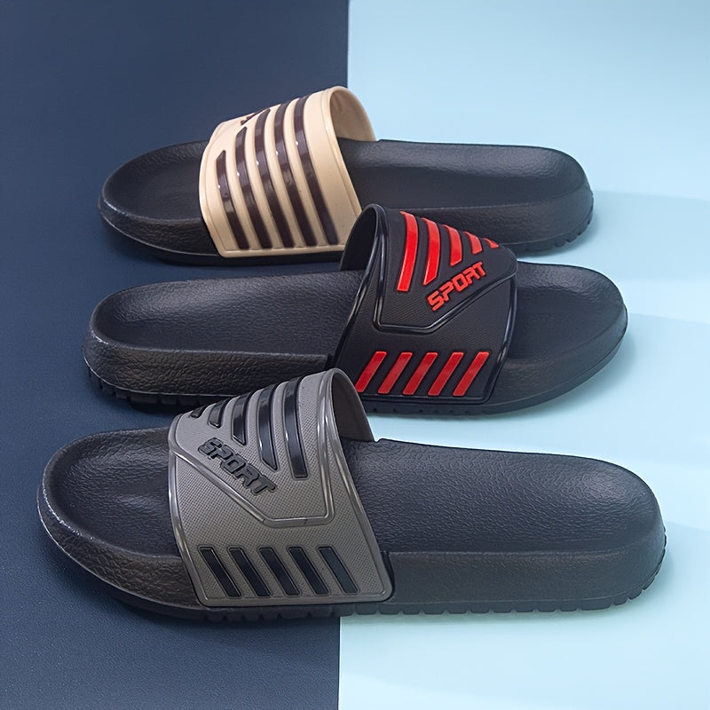 SPONT Men's Summer Casual Slip-On Flip-Flops - Lightweight PVC & EVA Cushioned Comfort, Striped Design for Indoor/Outdoor Use, Beach, Home, Office - Breathable & Non-Slip