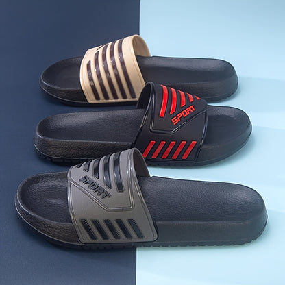 SPONT Men's Summer Casual Slip-On Flip-Flops - Lightweight PVC & EVA Cushioned Comfort, Striped Design for Indoor/Outdoor Use, Beach, Home, Office - Breathable & Non-Slip
