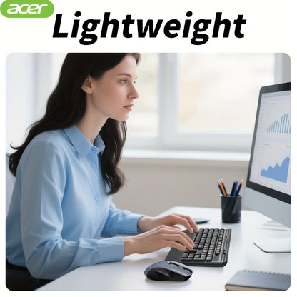 ACER Wireless Keyboard and Mouse Combo, Full-Size Quiet Ergonomic Keyboard Mouse Set, Compatible with Multiple Systems, Lightweight & Durable, Suitable for Office/Home Use