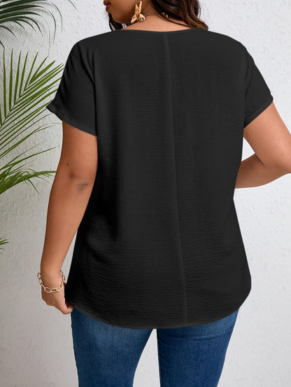 Women'S Plus Size Casual Top - Elegant Maroon Blouse with Contrast Lace Detail, Non-Stretch Fabric, Perfect for Spring/Summer/Fall, Plus Size Blouses