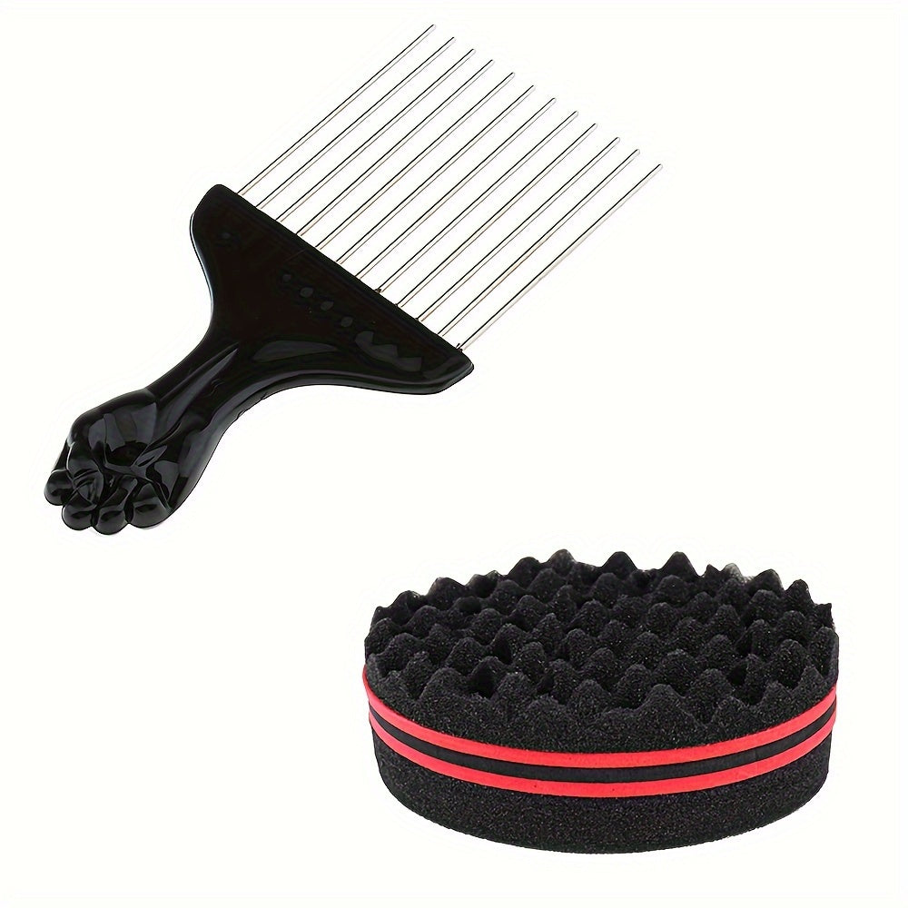 Afro Twist Hair Comb Twist Wave Barber Tool Twist Brush Curl Comb Twist Hair Sponge Twist Wave Curl Brush Comb Twist Hair Coils Comb for Natural Hair Perm comb set, sponge shaped comb, steel needle insertion comb, curling glo