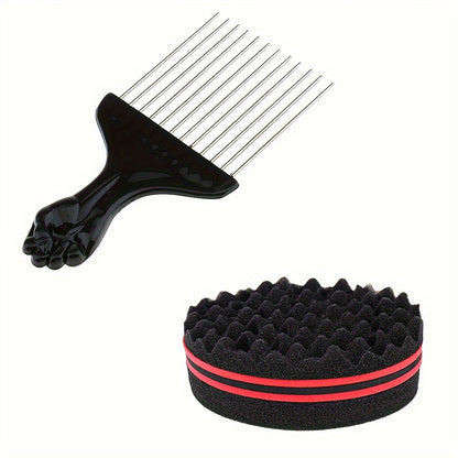 Afro Twist Hair Comb Twist Wave Barber Tool Twist Brush Curl Comb Twist Hair Sponge Twist Wave Curl Brush Comb Twist Hair Coils Comb for Natural Hair Perm comb set, sponge shaped comb, steel needle insertion comb, curling glo