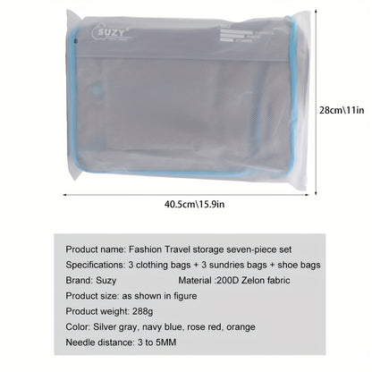 Travel Organizer Bag 7pcs Set Portable Suitcase Organizing Bag Clothes Storage Bag