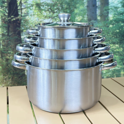 10pcs Stainless Steel Cookware Set, 3.5kg High-Quality, Deep Sided Pots with Lids, Dual Handles, Compatible with Electric Stoves, Ideal for Home and Restaurant Cooking, Suitable for Soup, Hot Pot, Pasta, Seafood Stew