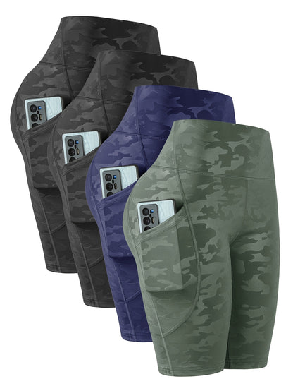 4pcs Women'S High-Waist Camouflage Print Leggings - Stretchy, Breathable Activewear with Pockets for Running, Fitness, Yoga - Spring/Summer/Fall Outdoor Pants, High Waisted Legging