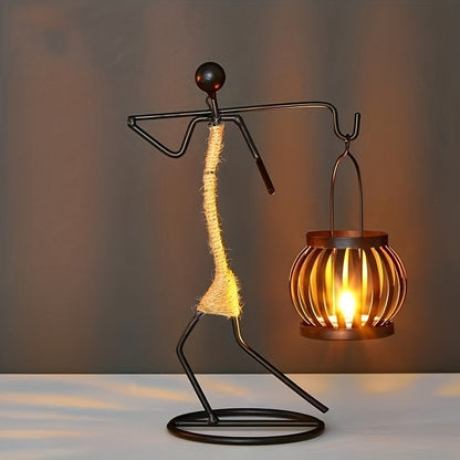 1pc Retro Iron Man Candle Holder, Creative Western Restaurant Candle Holder, Romantic Table Decoration Home Decor,Candle Holder,centerpiece,New Iron Art Candle Holder, Creative Hollow Candle Cup Table Candlelight, Western Can