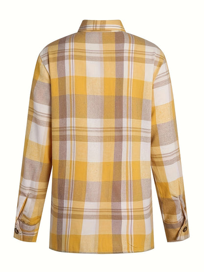 Women'S Casual Pink Plaid Button-Up Shirt - Short Sleeve Summer Top with Collar, Lightweight & Breathable Fabric for Casual Attire, Short Sleeve Blouse