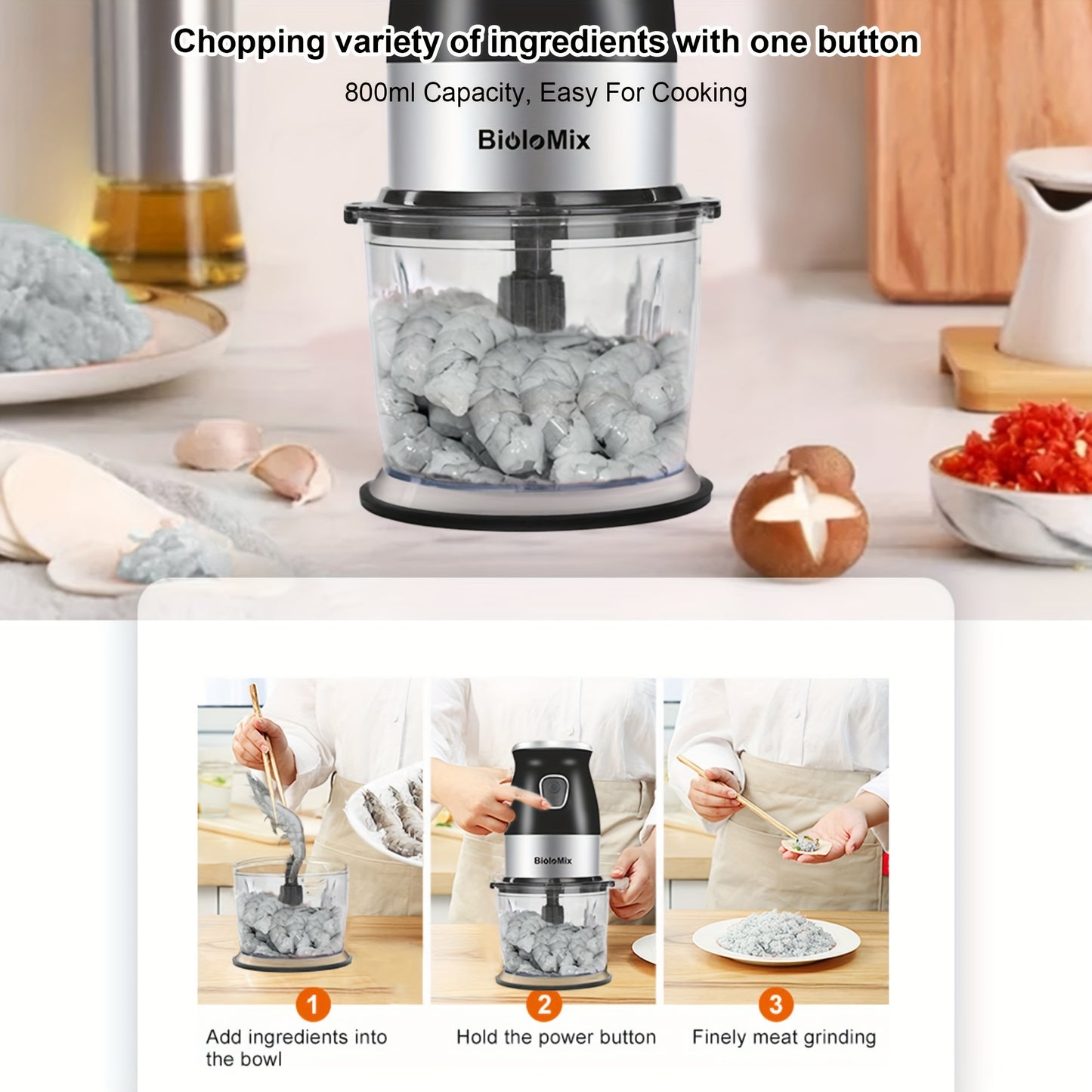 500W Portable Personal Blender Mixer Food Processor with Chopper Bowl 600ml Juicer Bottle Meat Grinder Youngsters Food Maker