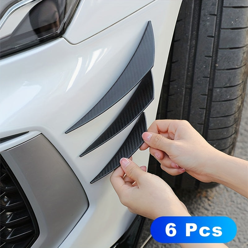 6pcs Racing carbon fiber pattern spoiler kit, car bumper collision protection paint rubber decoration