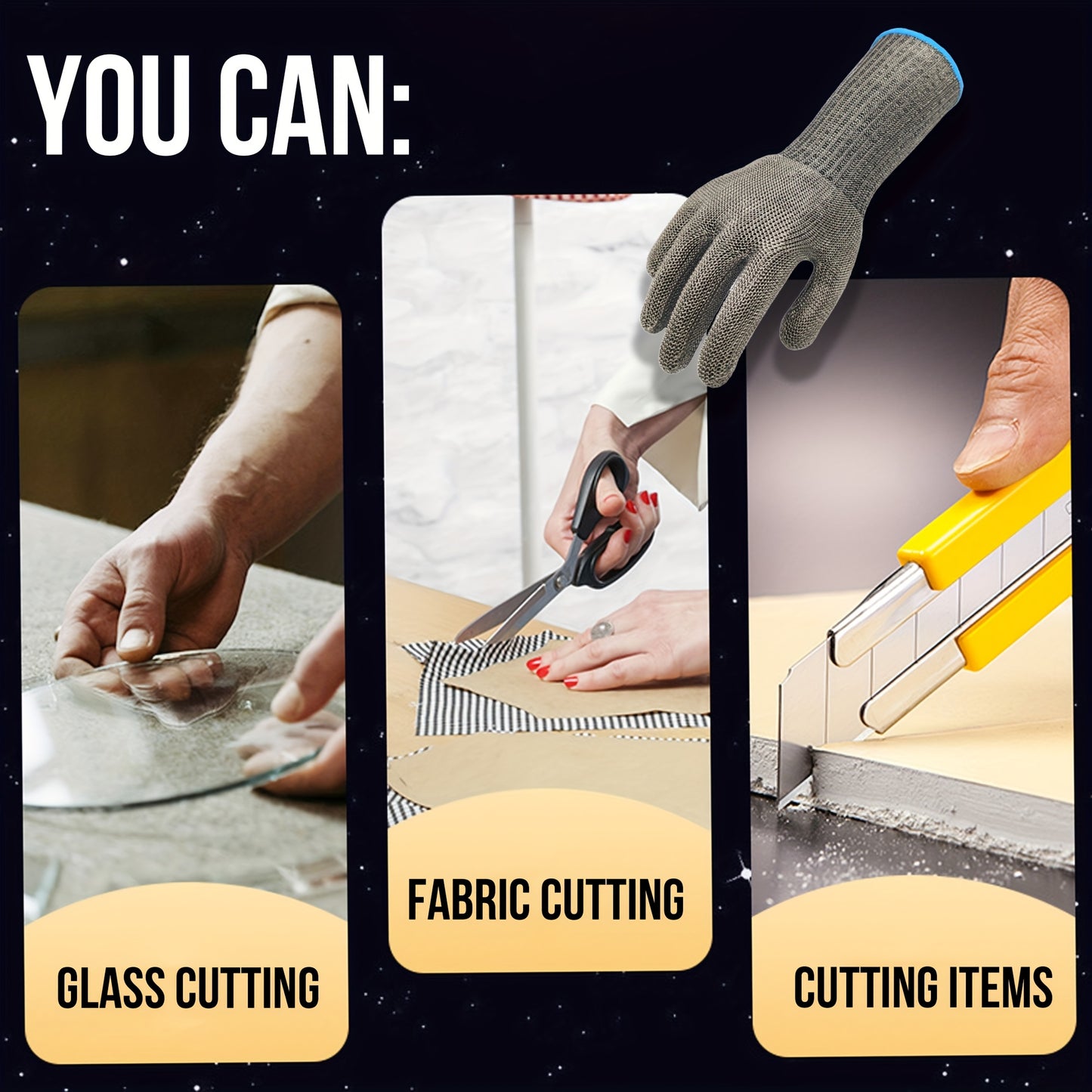 1pc Long Cuff Stainless Steel Wire Mesh Cut-Resistant Glove with White Nylon Liner - Cut Level 9 Protection, Machine Washable, Ideal for Butchering, Glass Handling, and Industrial Work