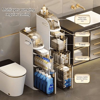 4-Tier Ultra-Thin Bathroom Storage Cabinet, Narrow Space Mobile Organizer with Wheels for Small Kitchens and Living Rooms