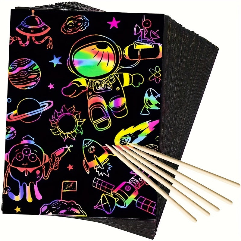 Conjunto 50 Folhas Mágicas Scratch com 5 Canetas de Bambu