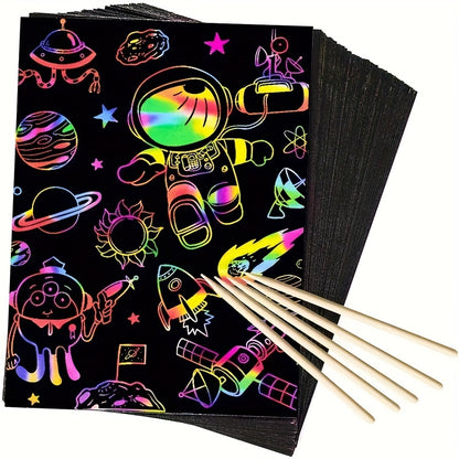 Conjunto 50 Folhas Mágicas Scratch com 5 Canetas de Bambu