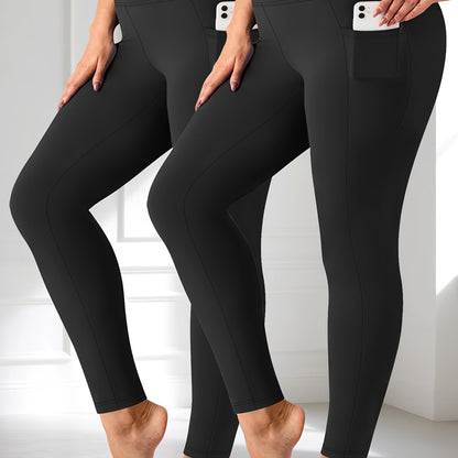 Plus Size - Two-piece set - Plus Size Crescent Pocket 9-Inch Pants (Discounted Promotional Model) - Belly Tight-Fitting Leggings with Pockets High-Waisted Pants for Women and Fitness