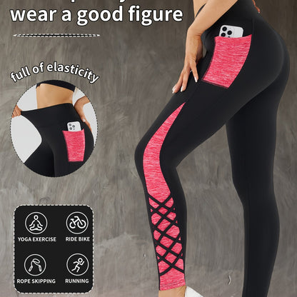 Women's High-Waisted Yoga Pants - Non-See-Through Tight Butt-Lifting Workout Leggings, Stretchy Yoga Pants with Side Compression for Gym, Running, Pilates - All-Season Fitness & Casual Athletic Pants, Gym Apparel, Colorblock