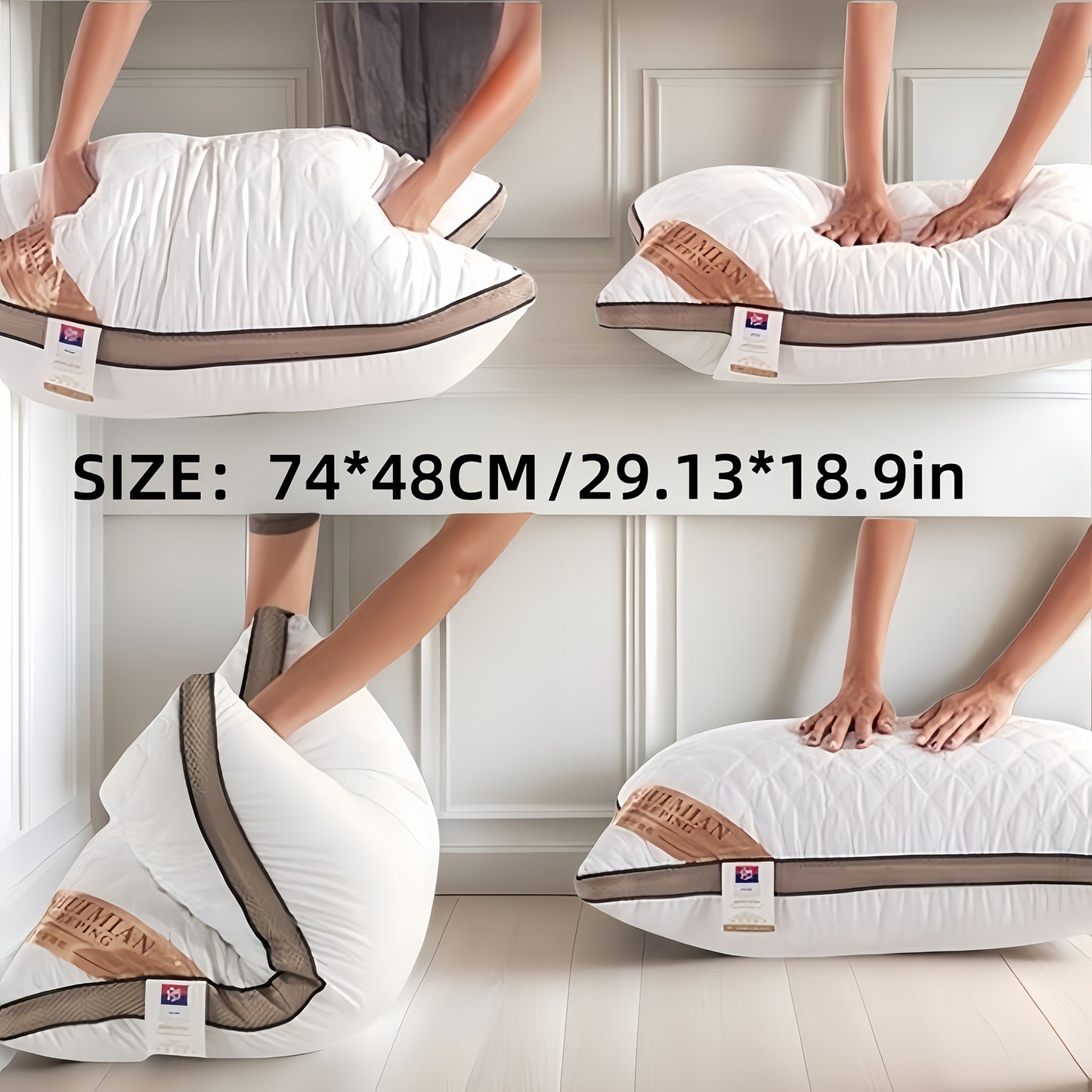 2pcs High-end Hotel Same Pillow Core Light Beige-friendly and Comfortable Cervical Spine Protection Soft and fluffy Sleep Aid Super thick and full Long-lasting no deformation and no collapse Home Gift Machine washable washabl