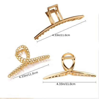 3pcs/set Trendy Metal Hair Claw Anti-slip Hair Crab Clip Elegant Geometric Hairpin Decorative Hair Accessories For Women, ideal choice for gifts