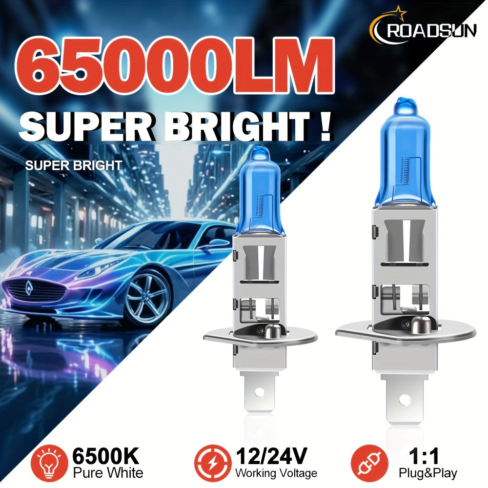 ROADSUN 2pcs 9005/HB3 9006/HB4 H1 H11 H7 H9 H4 LED Headlight Bulbs, Super Bright 6500K White, 800% Brightness Plug & Play High Low Beam for Cars, Trucks, SUVs, Truck Lighting Solution, Without Battery