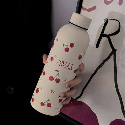Cherry Heart Series 500ml/17oz Stainless Steel Insulated Tumbler - Double-Wall Vacuum Travel Mug for Hot and Cold Beverages, Ideal for Gym, Outdoor Activities, Coffee, Flat Bottom Car Cup, Perfect for Back to School, Birthday