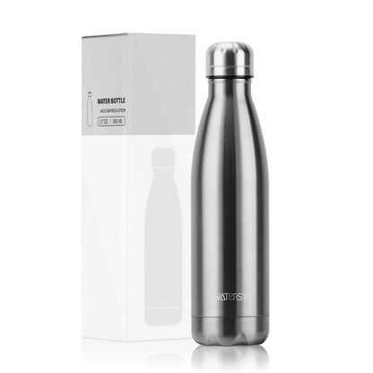 1pc WATERSY 17Oz/500Ml Outdoor Water Bottle 304 Stainless Steel Insulation for Heat Preservation And Cold Preservation with White Card And Silver Hot Stamping Box 2 Sealing Rings