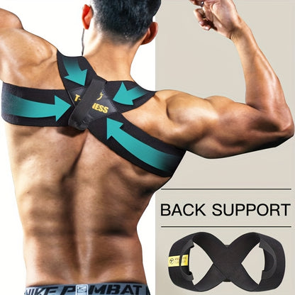 1pc Men's & Women's Posture Corrector Back Brace - Adjustable Spinal Belt with Lumbar & Upper Back, for Scoliosis,, Daily Use & Physical (Black, Comfortable Fit)