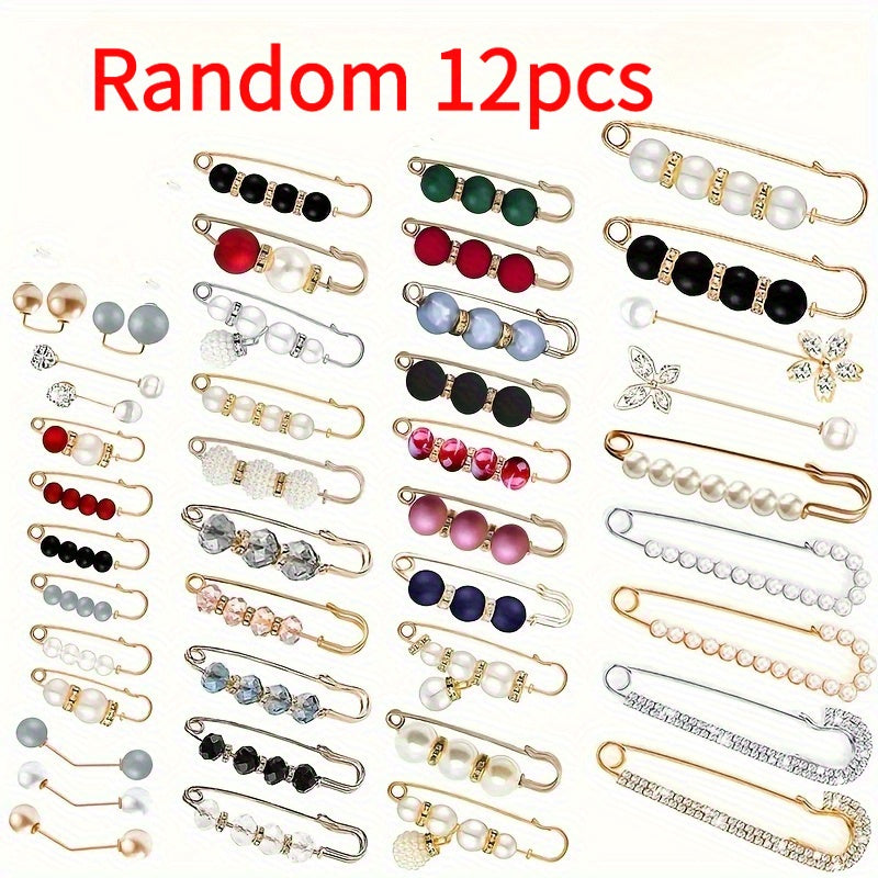 12pcs/Set(Styles And Sizes Mixed Randomly) Assorted Size Combination Set Randomly Packed. Waist Pins for Adjusting Waist Size, Multifunctional Clips for Securing Clothing, Suspenders, Skirts, And Anti-Exposure Pants Clips. Su