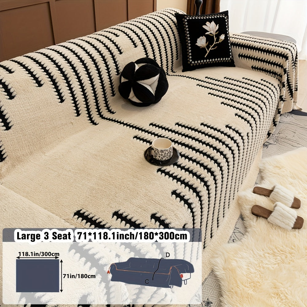 1pc Modern & Striped Sofa Cover - Soft Polyester, Machine Washable, Easy to Fit for 3-Seater, Loveseat, Sectional Sofa, Armchair
