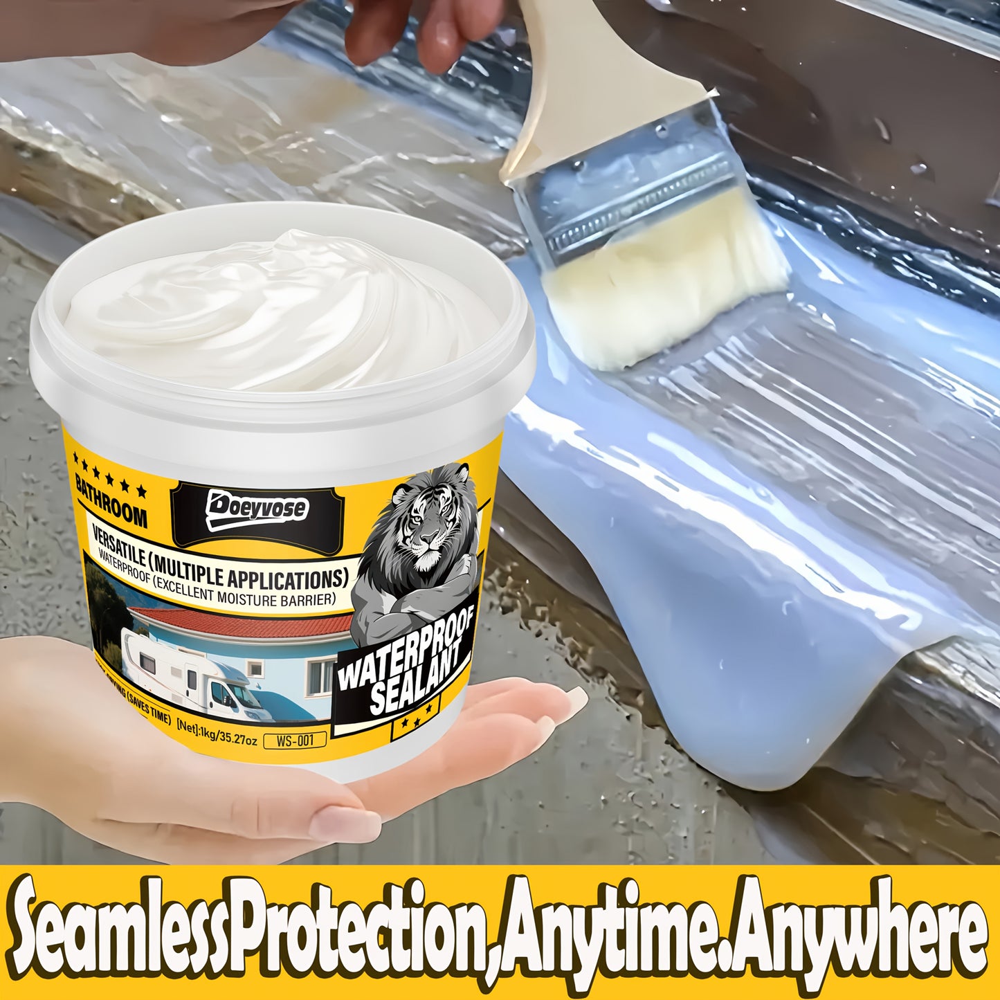 Doeyvose 1kg/35.28oz Heavy-Duty Waterproof Sealant - White Quick-Dry Multi-Purpose Instant Leak Repair for Roofs, Floors,, RV, Boat, Shower - Strong Bonding Agent, Paintable & Coating (No Color Change)