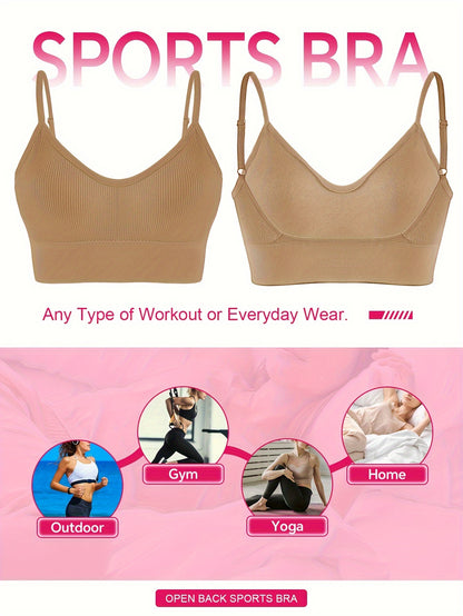 Solid Ribbed Sports Bra, Comfy & Breathable Workout Fitness Intimates Bra, Women's Lingerie & Underwear