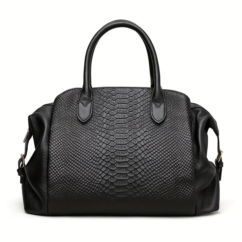 Elegante bolsa feminina com padrão cobra preta - Grande capacidade, alça de ombro removível, couro sintético vegan, perfeita para uso diário e trabalho, presente ideal para as festas de fim de ano, bolsa versátil | Estilo vanguardista | Couro sintético