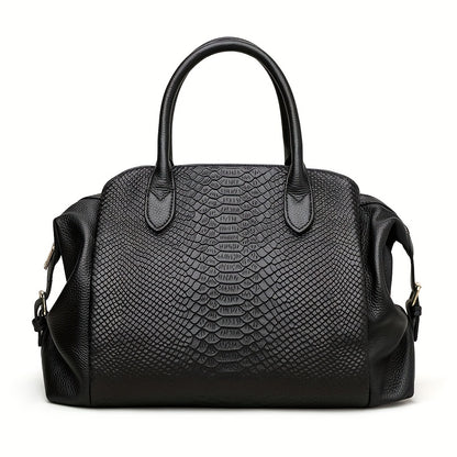 Elegante bolsa feminina com padrão cobra preta - Grande capacidade, alça de ombro removível, couro sintético vegan, perfeita para uso diário e trabalho, presente ideal para as festas de fim de ano, bolsa versátil | Estilo vanguardista | Couro sintético