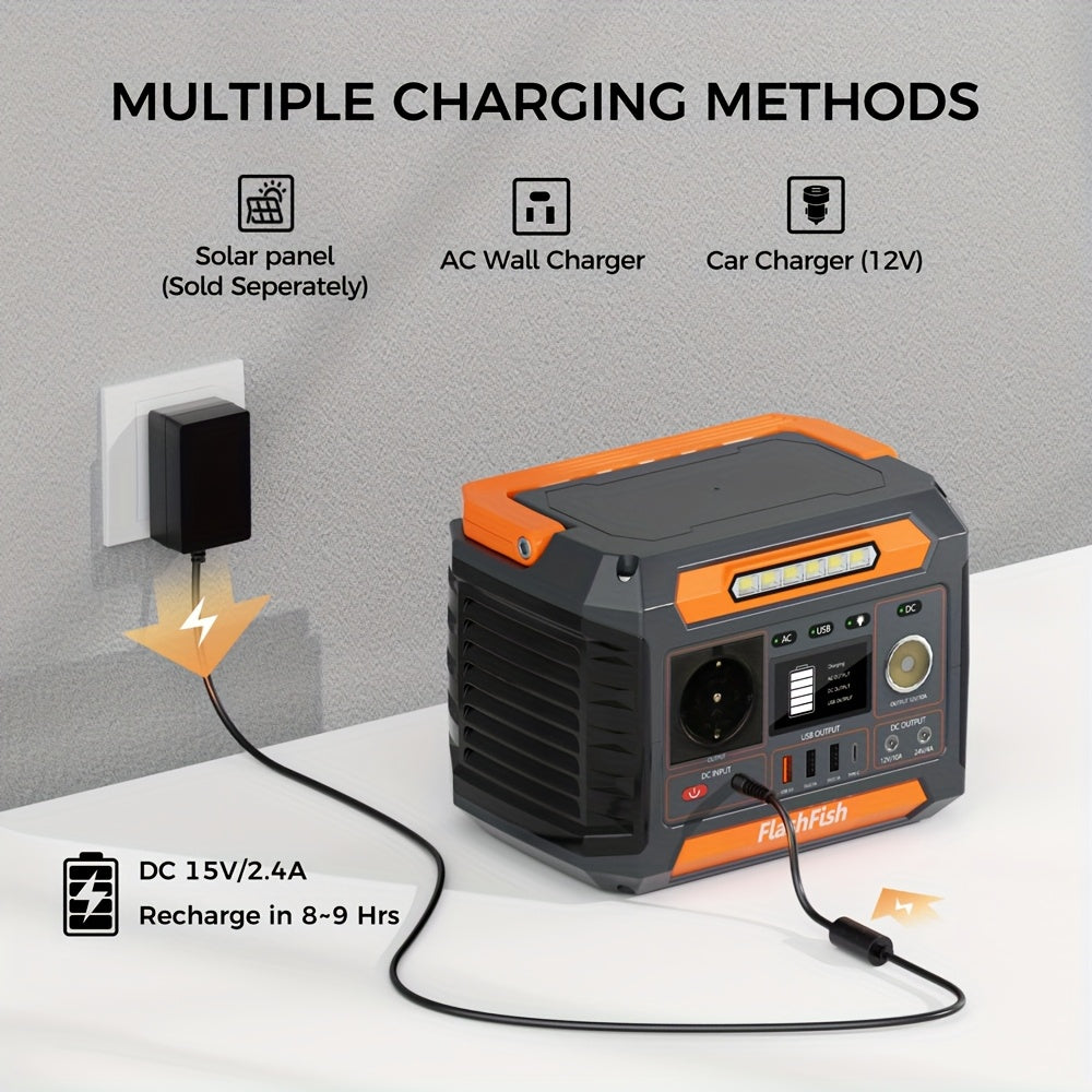 FF FLASHFISH 300W P66 Portable Power Station, 230.88 Wh/62400mAh Lithium-Ion Cells Solar Generator 300 W AC Output, 600 W Surge, 2 X DC Output And 4 X USB, LED Lights, Power Generator for Outdoor Use,  Compact Design, Lightwe