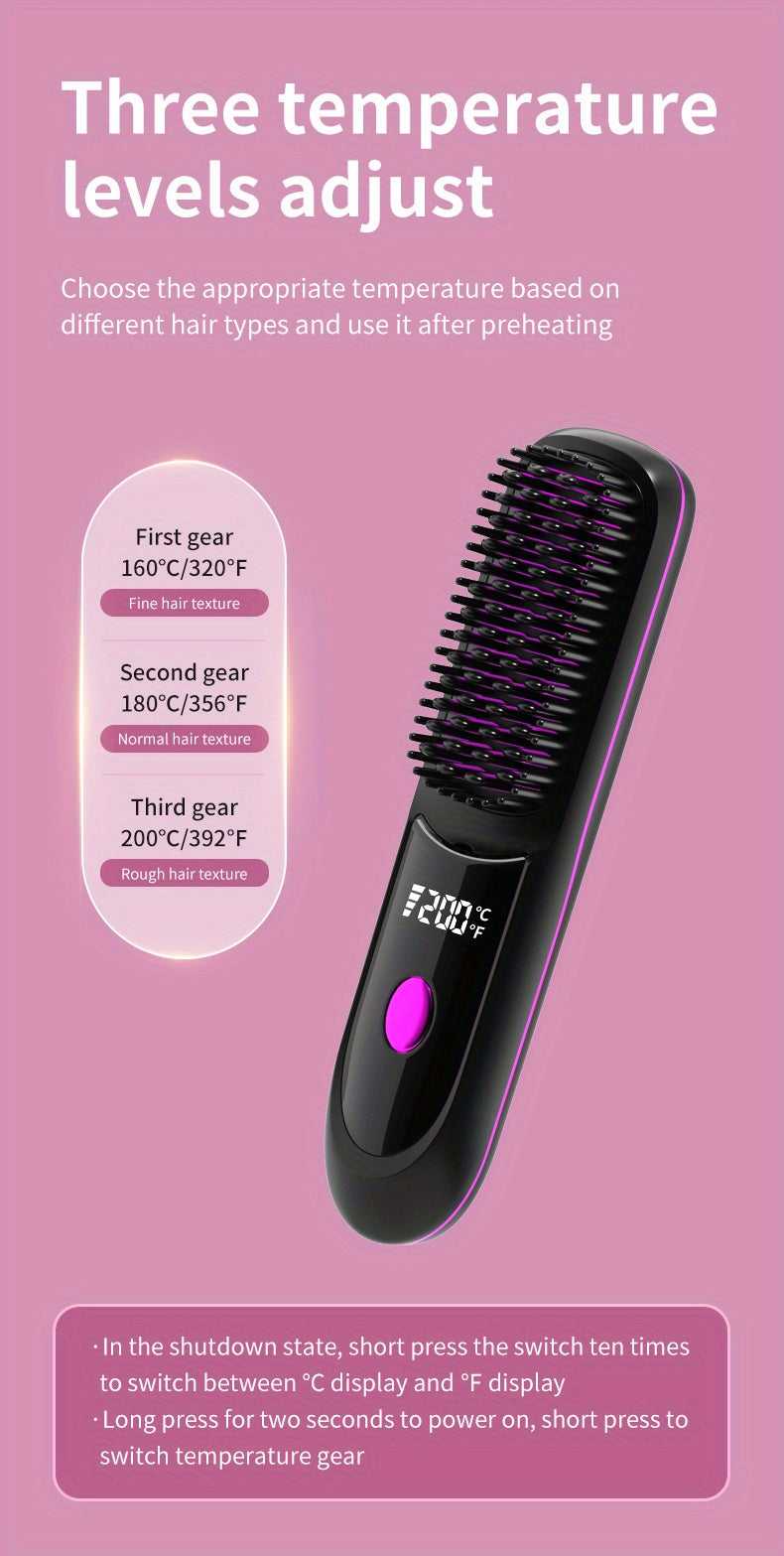 New USB-C Rechargeable Straightener, Fast & Seat Charging Modes, 20S Quick Heat, 3-Speed Temperature Control, Anti-Scald Design, 2600mAh/3200mAh Battery, 3D Tooth Comb, Ceramic Hair Protection Layer, LCD Display, Wireless Por