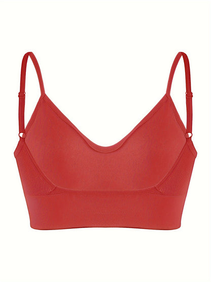 Solid Ribbed Sports Bra, Comfy & Breathable Workout Fitness Intimates Bra, Women's Lingerie & Underwear