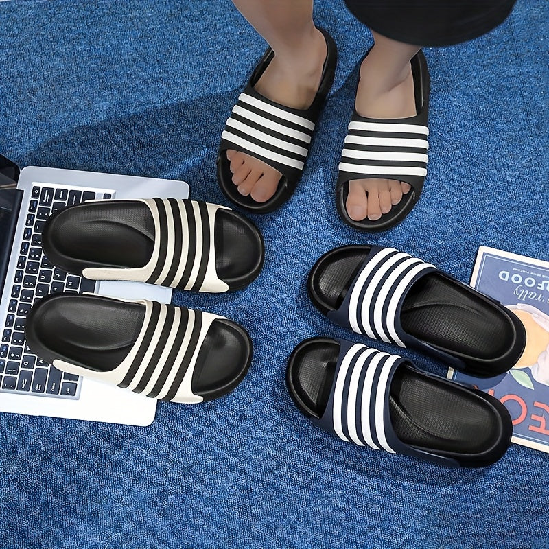 Universal Men Women Casual Striped Round Toe Slip On EVA Soft Sole Anti-Slip Anti-Scratch Slides, for Hiking Outdoor Daily Wear