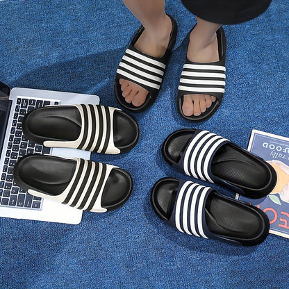 Universal Men Women Casual Striped Round Toe Slip On EVA Soft Sole Anti-Slip Anti-Scratch Slides, for Hiking Outdoor Daily Wear