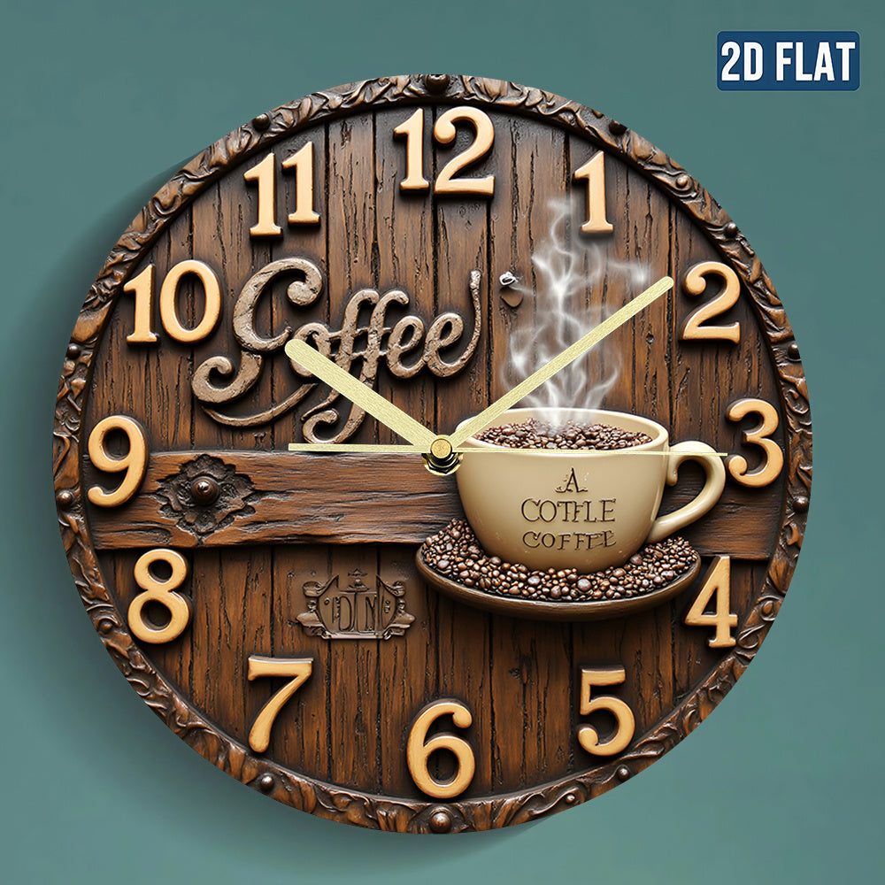 Coffee Lover's Silent Wall Clock - Non-Ticking Modern Decor with Cup Design, Battery-Powered Acrylic Clock for Living Room, Kitchen, Office - Brown & Golden Cafe Theme Gift for Coffee Enthusiasts (AA Battery Not Included), Co