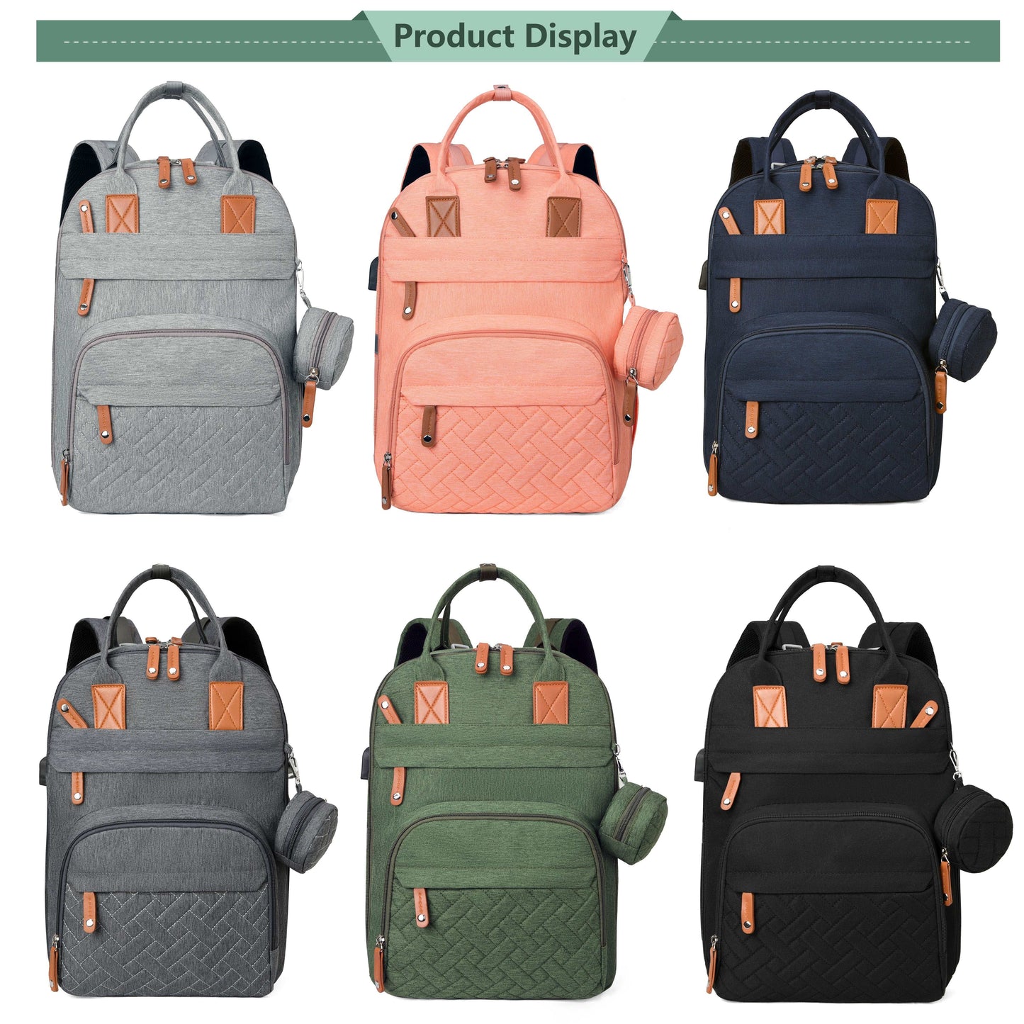 Lamroro Unisex Diaper Bag Backpack - Stylish Changing Bags with Stroller Straps & Pacifier Case, Multifunctional Travel Backpack, Soft Shell Polyester, Zip Closure, Perfect for Showers & Early Years, Diaper Bag for