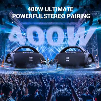 W-KING D20 300W Peak 200W RMS Portable Large Wireless Speaker with 2 Wireless Microphones, APP Control, 5-Driver, 3-Way System, 2.1CH Bass Boost Party Wireless Speaker, Fast Charging, USB/TF/AUX/Guitar/Mic-In for Outdoor, Tra