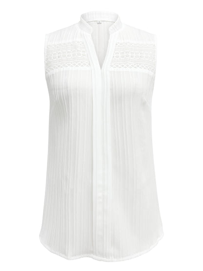 Lace Stitching V-neck Blouse, Elegant Sleeveless Top For Spring & Summer, Women's Clothing