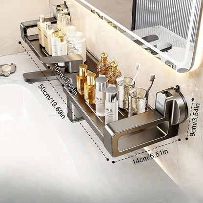 1pc Wall-Mounted Bathroom Sink Organizer with Suction Cup Faucet Holder - No-Drill Carbon Steel & ABS Shelf for Toothbrushes, Makeup Brushes, Floss - Space-Saving Vanity Storage for Small Bathrooms, Bathroom Sink Accessories,