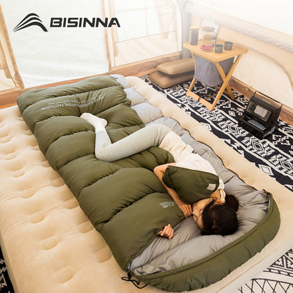 1-Person BISINNA Envelope-Style Sleeping Bag with Full-Zip Closure - Heavy-Duty Synthetic, Olive Green/Beige/Grey/White - Winter Warmth for Camping, Hiking & Backpacking - Portable Half-Zip Design Sleeping Pad Compatible Bag,