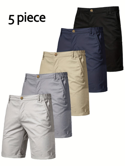 5pcs Men's Formal & Casual Shorts - Multi-Color Business, Streetwear, Beach Pants - Zipper Closure & Belt Loop - Non-Stretch Fabric for Office, Travel, Gym, Vacation - Machine Washable - (Black/Gray/Beige/Olive Green/), Versa