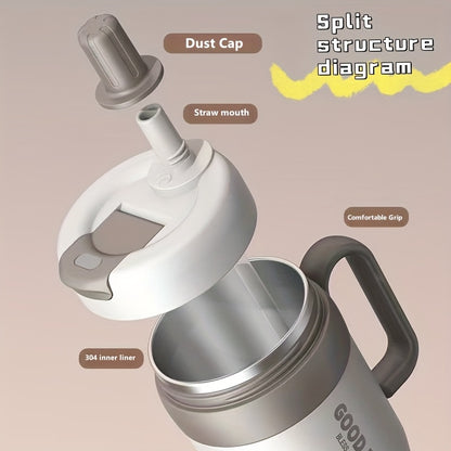 1pc 304 Stainless Steel Double-Walled Handle Tumbler, 720ml Large Capacity Sports Cup with Straw – Portable Outdoor Travel Mug, Essential High-Capacity Water Bottle for Car and Outdoors