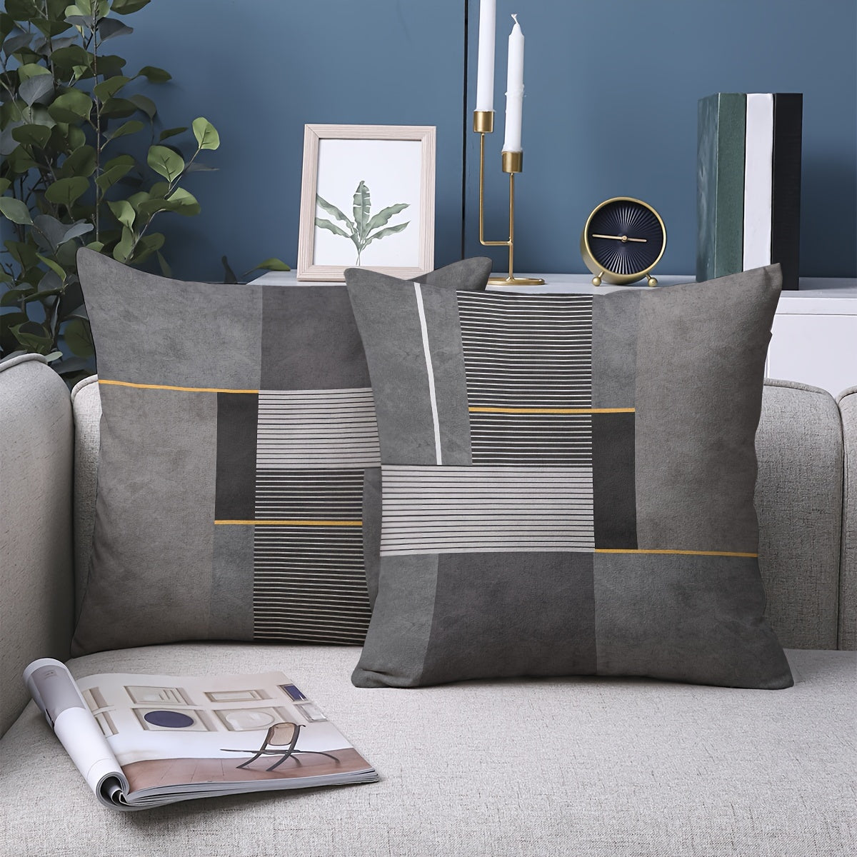 2pcs Modern Geometric Throw Pillow Covers, 45.72x45.72 cm, Dual-Sided Design, Soft Polyester, Zip Closure - Perfect for Living Room & Bedroom Decor (Inserts Not Included)