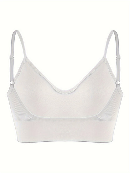 Solid Ribbed Sports Bra, Comfy & Breathable Workout Fitness Intimates Bra, Women's Lingerie & Underwear