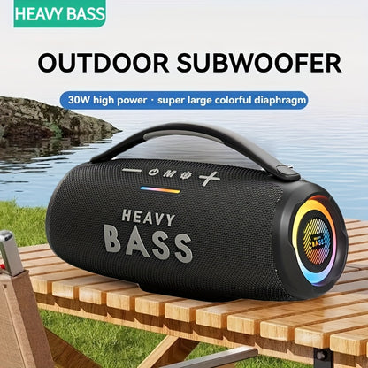 HEAVY BASS 30W Wireless Speaker with Subwoofer, USB-C Charging, Wireless, Built-in Mic, Portable PA System for Home Theater, Camping, Parties - Compatible with PC, Tablet, Smartphone, USB Drive - Ideal for DJs, Presentations,